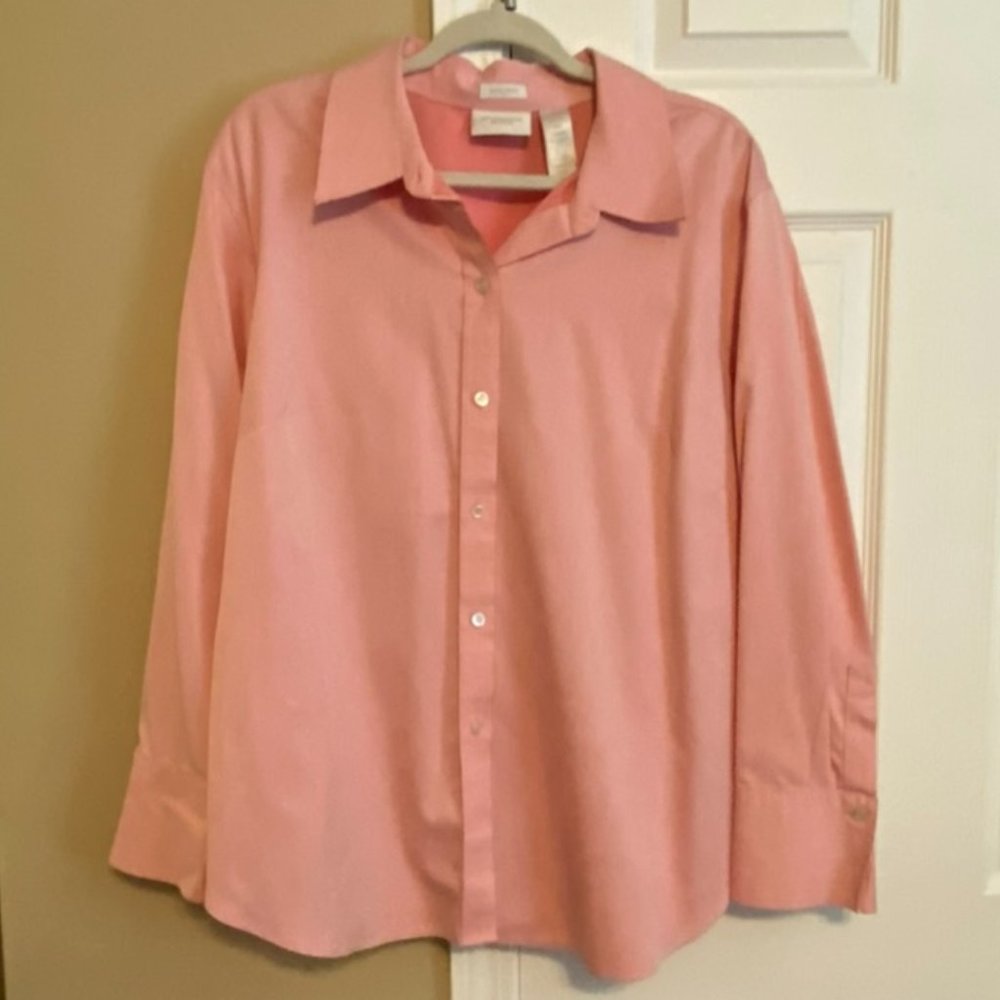 Liz Claiborne Woman Pink Textured Button Down Blouse - Non-Iron - Size 18W